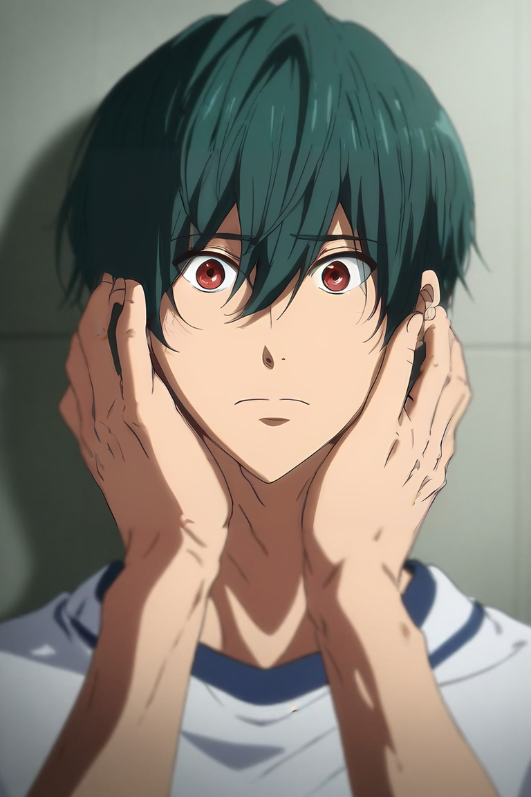 score_9, score_8_up, score_7_up, source_anime, (realistic:0.6), , upper body, depth of field, 1boy, solo, male focus, <lora:ikuya_kirishima_pony:0.78>, ikuya_kirishima, green hair, red eyes, hair between eyes, short hair, bangs, , , cubicle, Hands on cheeks, displaying surprise, <lora:sdxl_lightning_8step_lora:1>