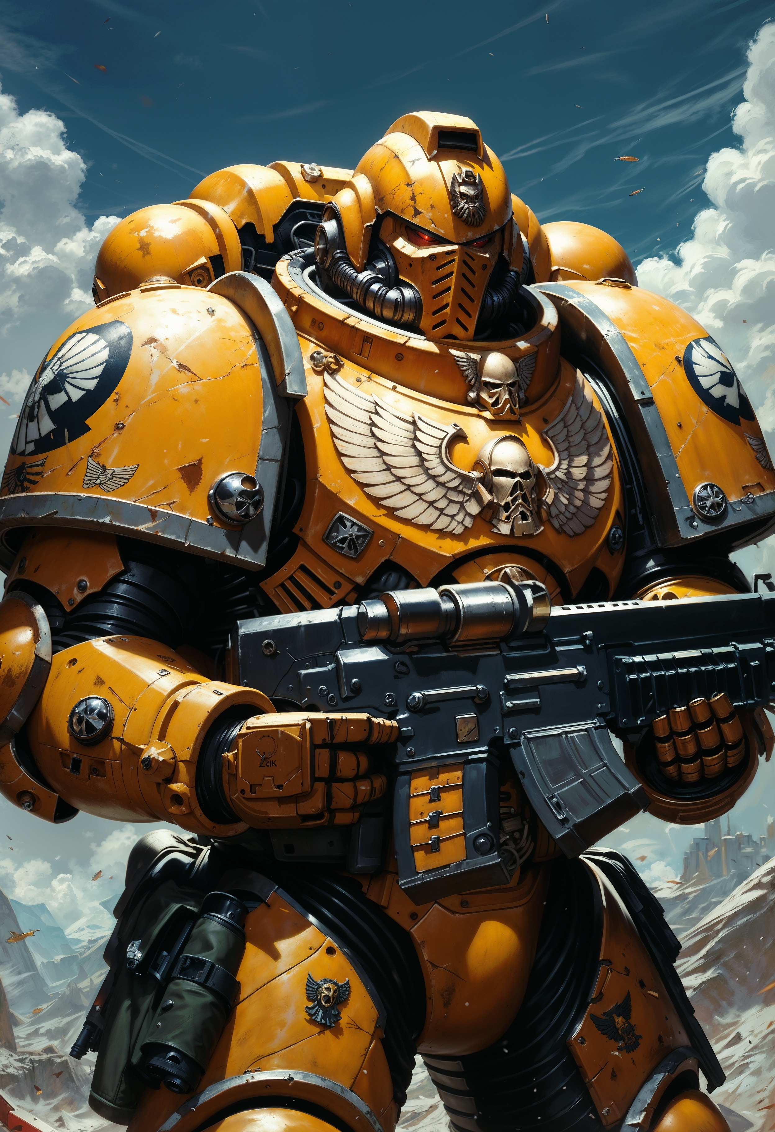 (score_9, score_8_up), score_7_up,  <lora:PonyImperialF40k:0.8> ImperialF40k, mid shot, power armor, highly detailed helmet, face mask, holding assault rifle,