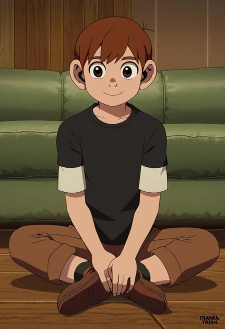chilchuck_tall, chilchuck_tims, brown hair, brown eyes, solo, at living room, sit on crotch, playing console game, happy expression, wear shirt with teddy bear logo, easynegative, ng_deepnegative_v1_75t, negative_hand