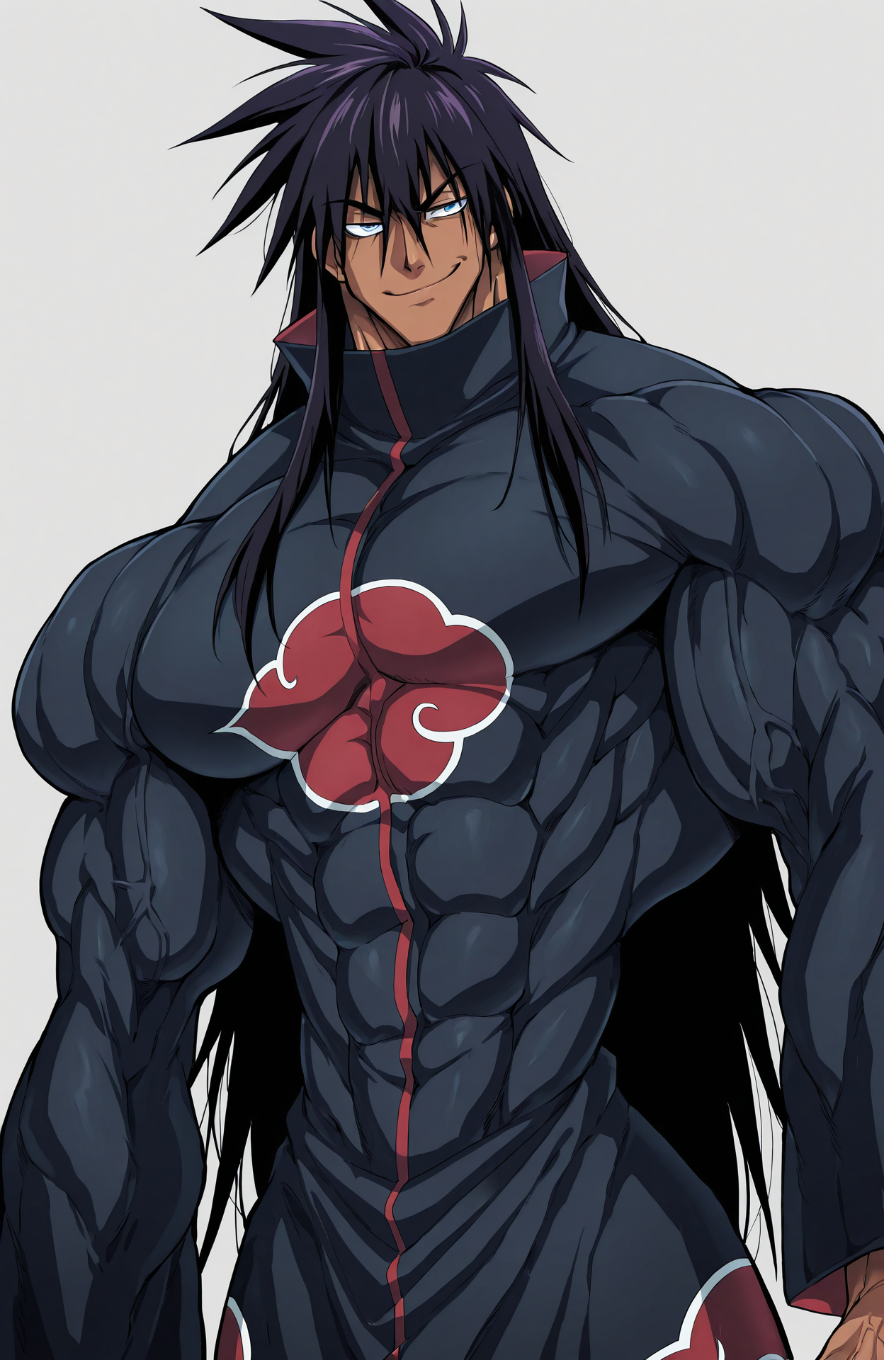 muscular male, 
dark skin, dark-skinned male, 
very long hair, 
blue eyes, 
obliques, narrow waist, broad shoulders, v-taper,
tall, manly, 
perspective,
simple background,
<lora:[Style - IL] Wolfiecanem:0.4>
<lora:[Style - IL] Newberrychucks:0.4> nb-c,
<lora:[Char - IL] One-Punch Man - Suiryu (R2E14):0.7> opm_suiryu, 
masterpiece, best quality, amazing quality, very aesthetic, absurdres, newest, very awa,
BREAK
upper body, smirk,
dutch angle, 
covered abs,
<lora:[Concept - IL] Akuatsuki Uniform:1> akatsuki_uniform, long jacket, long sleeves, skin tight,