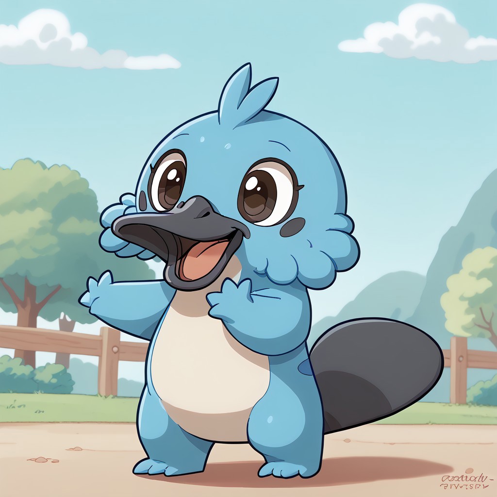 platypet, cute, happy, cute, standing, pastel style,platypus