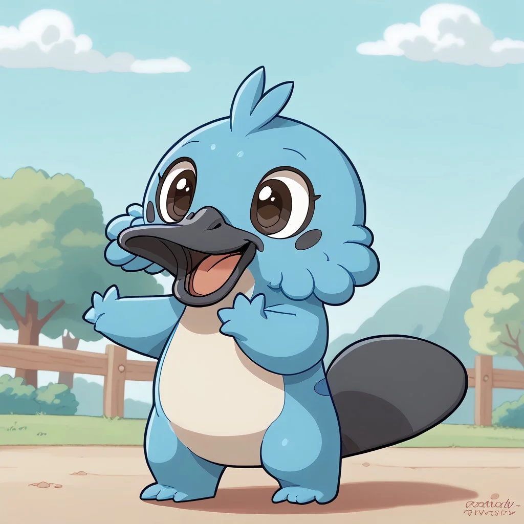 platypet, cute, happy, cute, standing, pastel style,platypus
