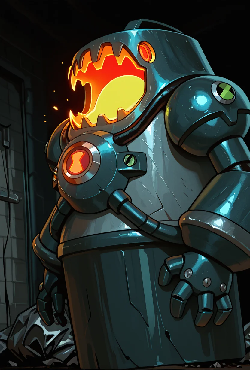 <lora:nrg-06:1> nrg, solo, robot, no humans, armor, red eyes, 3 eyes, open mouth, glowing mouth insides, wide mouth, trash can mouth,, masterpiece, best quality, amazing quality, very aesthetic, absurdres, newest,