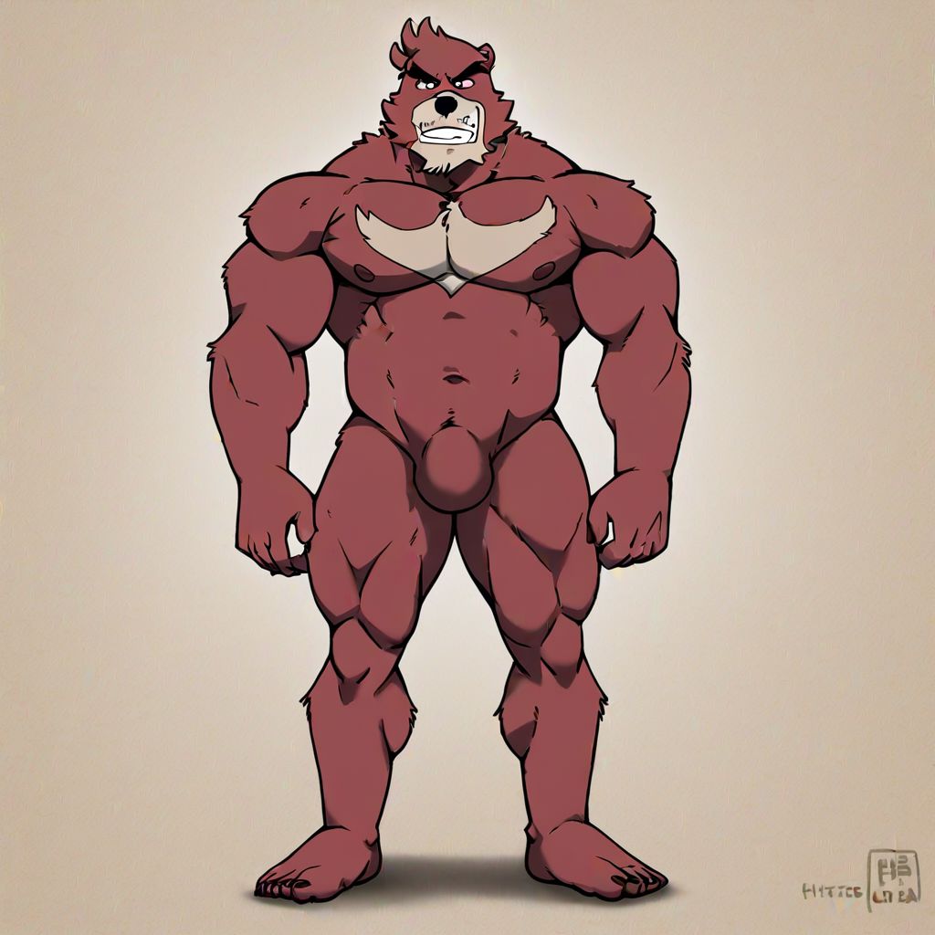 solo male, kumatetsu, anthro, bara, bear, standing, full body in frame, feet in frame