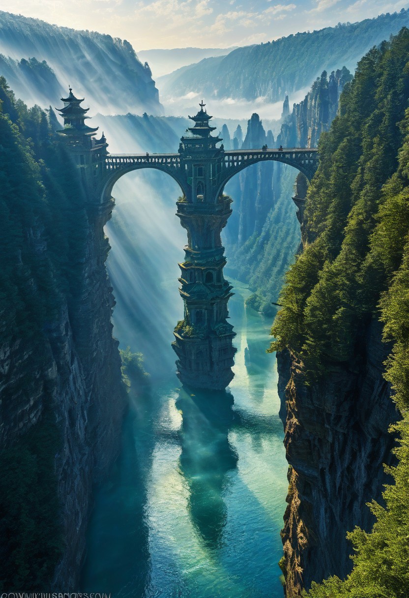towers ringed in mist, sunrays, mixed media, surrealism, fantasy, great lighting, A surreal landscape highly detailed, extremely high-resolution details, appears trapped in an optical illusion of reflections and refractions colorful, Zhangjiajie mountains,  Vienna in contemporary Austria, baroque architecture, stone bridges, winding rivers extending to the horizon, professional photography, natural lighting, volumetric lighting maximalist. vivid, vibrant colors, intricately detailed, complex, elegant, expansive, fantastical, film photography style, medium grain, cmnt
 (8k uhd:1,4)