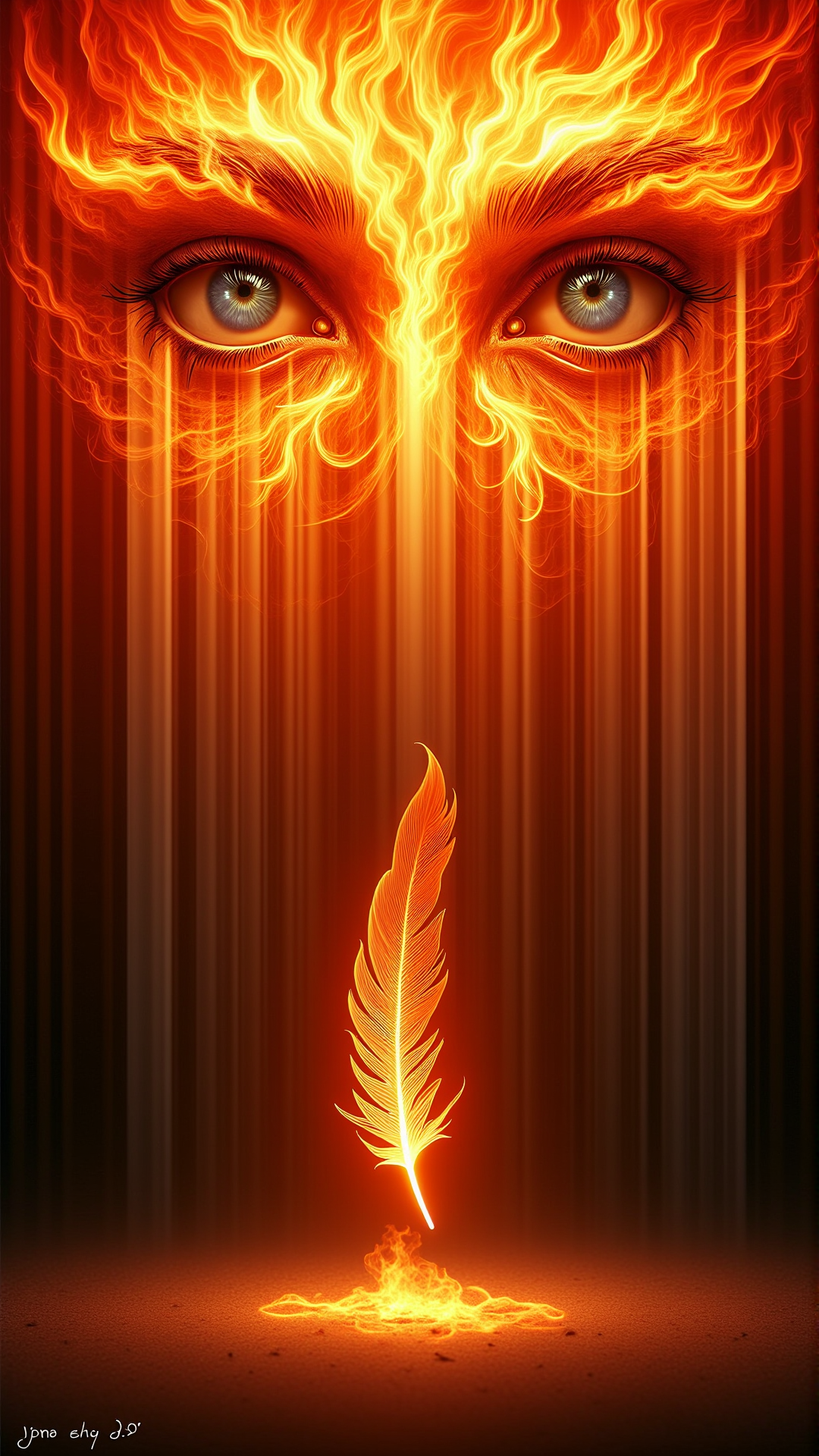 ElementMix Made from fire element: Fire A pair of disembodied eyes peeking from behind a curtain of mist. A single glowing feather floats gently to the ground, symbolizing the delicate balance of hope. The eyes are filled with a sense of longing and fragility, emphasizing the vulnerability of hope in a world of uncertainty.
<lora:ElementMixFlux:0.9>