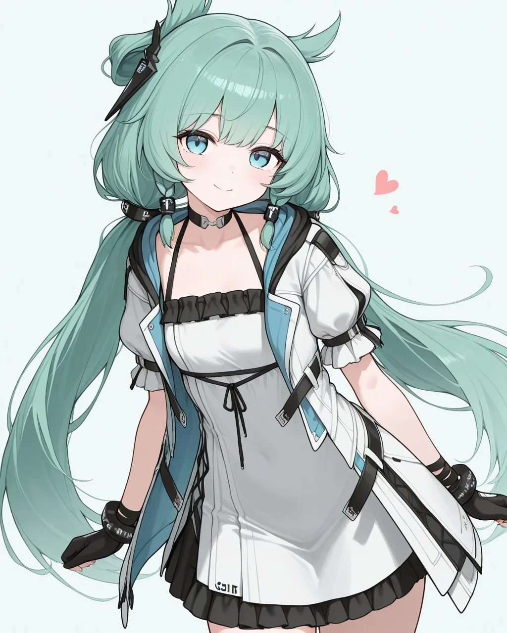 masterpiece, best quality, highres, simple background, looking at viewer, smile,
1girl, osiris the innocence, low twintails, open jacket, hair ornament,
<lora:osiris_the_innocence_il_v1:1>