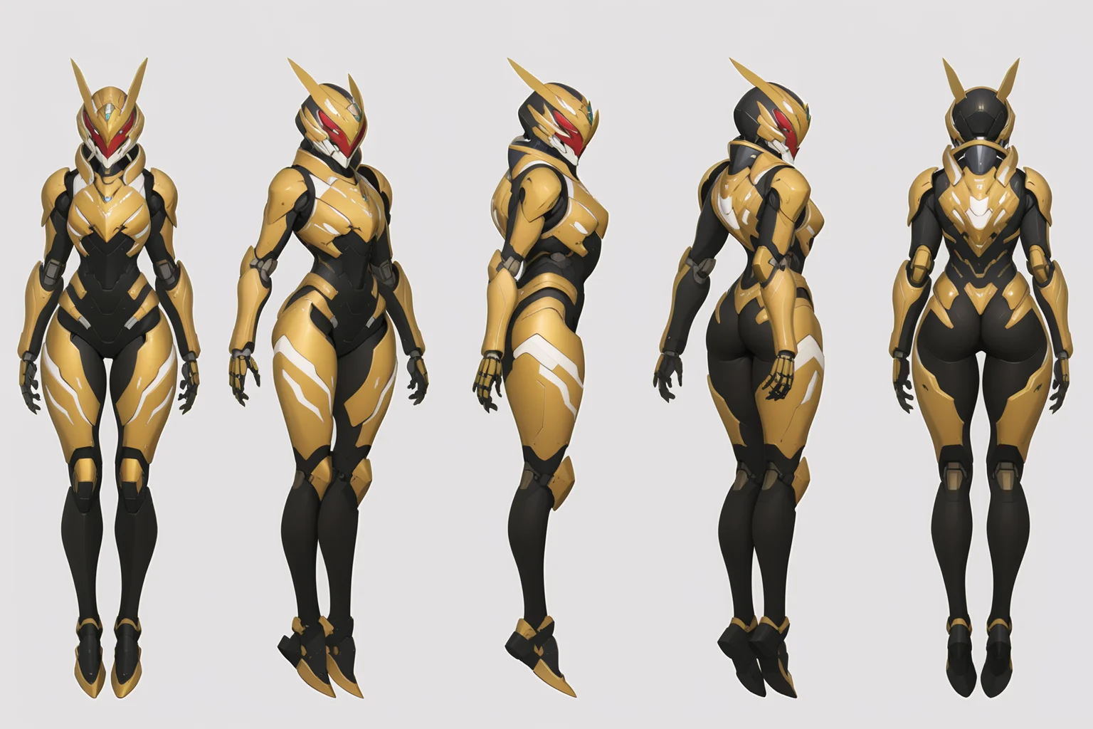 (GENERAL:0), mecha, robot, masterpiece, best quality, very aesthetic, absurdres, solo, standing,
(VIEWS:0), full body character turnaround of mecha,
Multiple views of the same mecha, (simple background, white background:1.2), multiple views, side view, back view, front view,
,
mask, helmet,
Cicada \(insect\)ï¼
Bio Booster Armor Guyver,
plate armor, power suit, alien,
android, cybersuit, upper armor, mechanical arms, machinery, prosthesis,
(bodyshape:0), Pear-shaped body,
(clothing:0), (Long-sleeve running top and running shorts:0.6),
(gold
Gothic theme character design:1.1),
<lora:MechTurnXLRemix_v1:.75>
<lora:MechTurnXL_v1:.25>
<lora:ClothTurnXLRemix_v1-000004:.25>
<lora:ClothTurnXL_v1-000004:0.25>
<lora:CharTurnXL_v2:0.25>
<lora:xl_more_art-full_v1:.25>,
<lora:Alphonse Mucha Style:.1>, Alphonse Mucha Style page
<lora:å½é£æç»SDXL:.1>