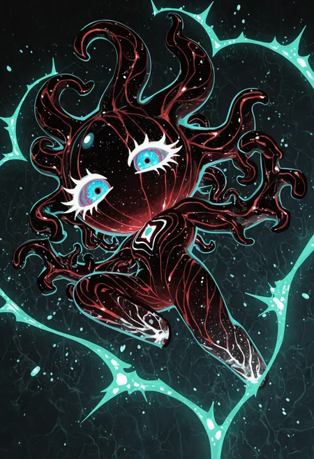 masterpiece,best quality,amazing quality,
colored eyelashes,white eyelashes,
twisted,elongated body,multiple bulging eyes,tentacle-like limbs,eerie green glow,ancient tome-themed accessories,unsettling pose,solo,full body,dark,cyclopean background,(cosmic horror theme:1.1),(elder god theme:1.1),eyes that seem to see into other dimensions,twisted,non-Euclidean geometry-inspired armor,voice that drives mortals mad,holding a tome bound in human skin,surrounded by an aura of eldritch energy,
crk1styl111,<lora:lycoris:1>,(chibi:1.4),