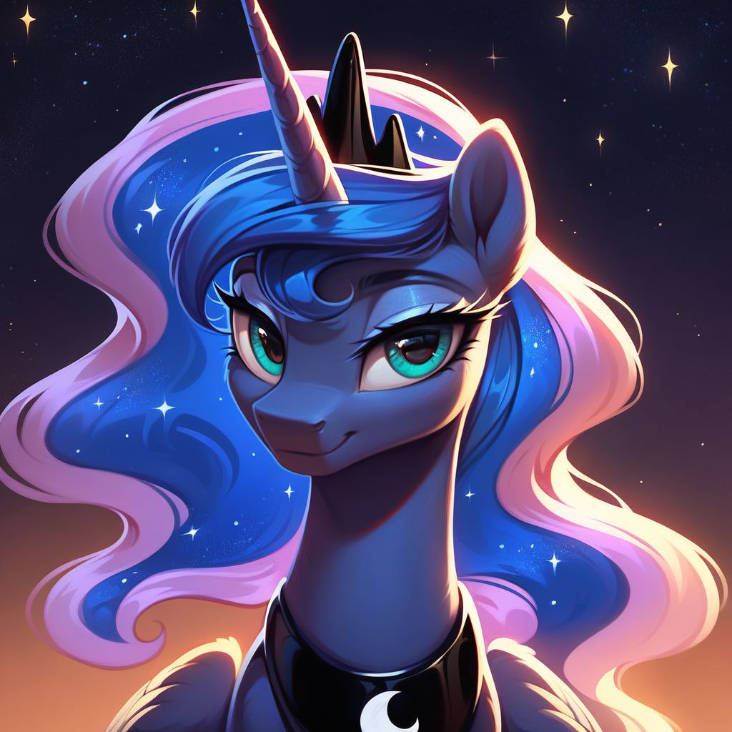 masterpiece, score_9, score_8_up, score_7_up, (best quality:1.1), ultra-detailed, high resolution, beautiful detailed eyes, Long eyelashes, Looking At Viewer, Highly Visible, 8k, Princess Luna, pony, alicorn, g4, both cutie marks, female, feral, sharp focus, beautiful, perfect lighting, beautiful eyes, anatomically correct, anatomically correct face, extremely detailed, (In the starry night sky), shine on body, high detail, proud face, Expressiveh, OverallDetail