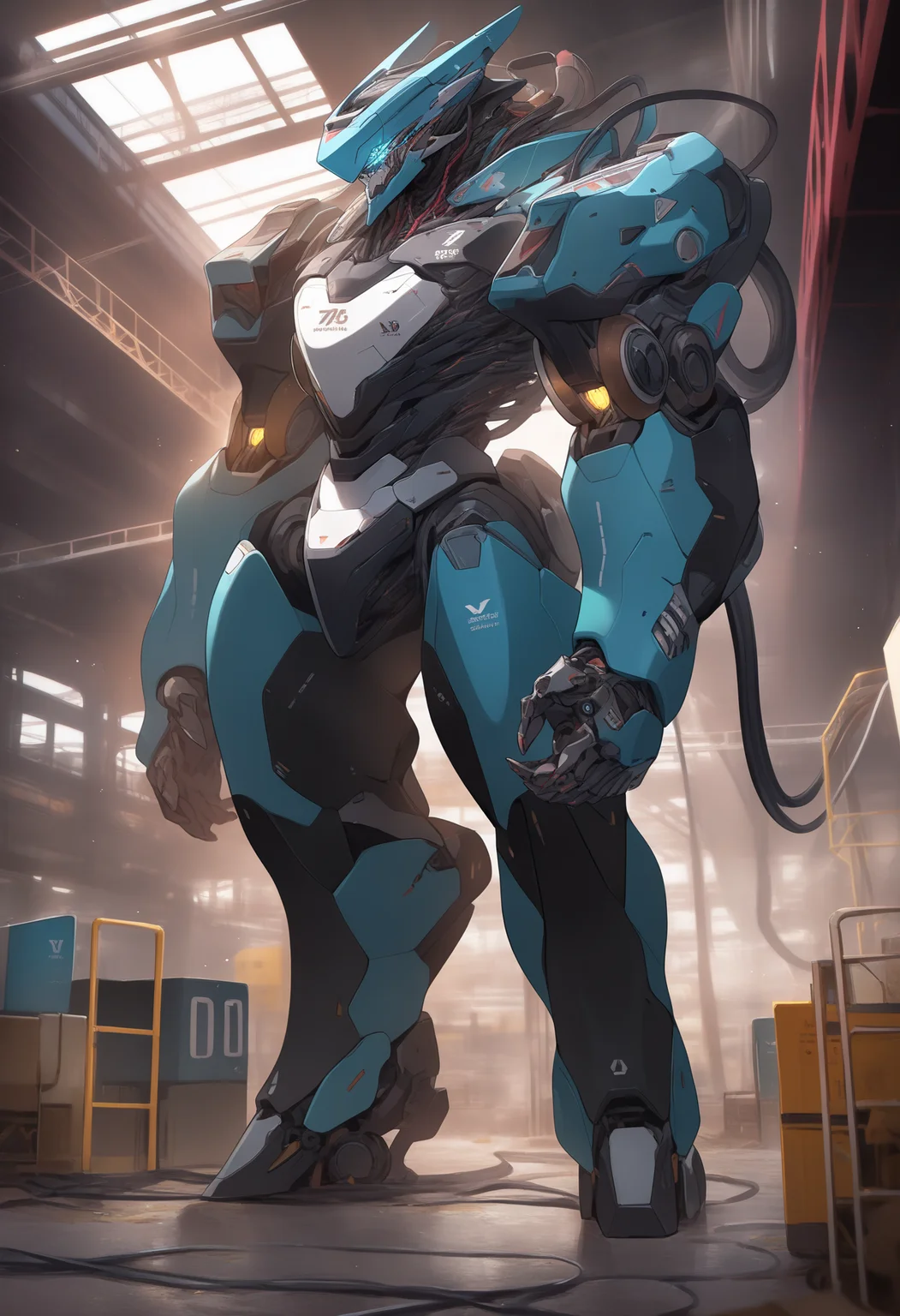 best quality, amazing quality, very aesthetic, absurdres,
giant robot manufacture, (cutaway view:1.2) of mechanical torso, microchip, wire, computer, mechanical legs, (glowing core:1.1), (intricate details:1.4) BREAK
ultra wide shot, indoor, factory, construction platforms, truck, no humans BREAK
promotional art, official art, <lora:NijijourneyNoob_byKonan:1>