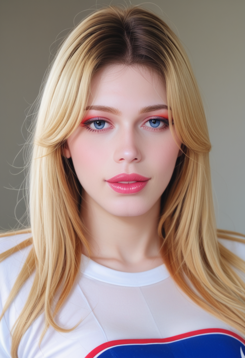 score_9, score_8_up, score_7_up, CarlaC4rd1ll3, Carla Cardille, <lora:CarlaC4rd1ll3-000008-pony:1>, 1girl, makeup, lips, space buns hair, big lips, lip gloss, (bobbed hair), blonde hair, tee-shirt, nasa, retro, portrait, solo, looking at viewer, bokeh, focus, film, velvia, artistic, best quality, photograph, focus
