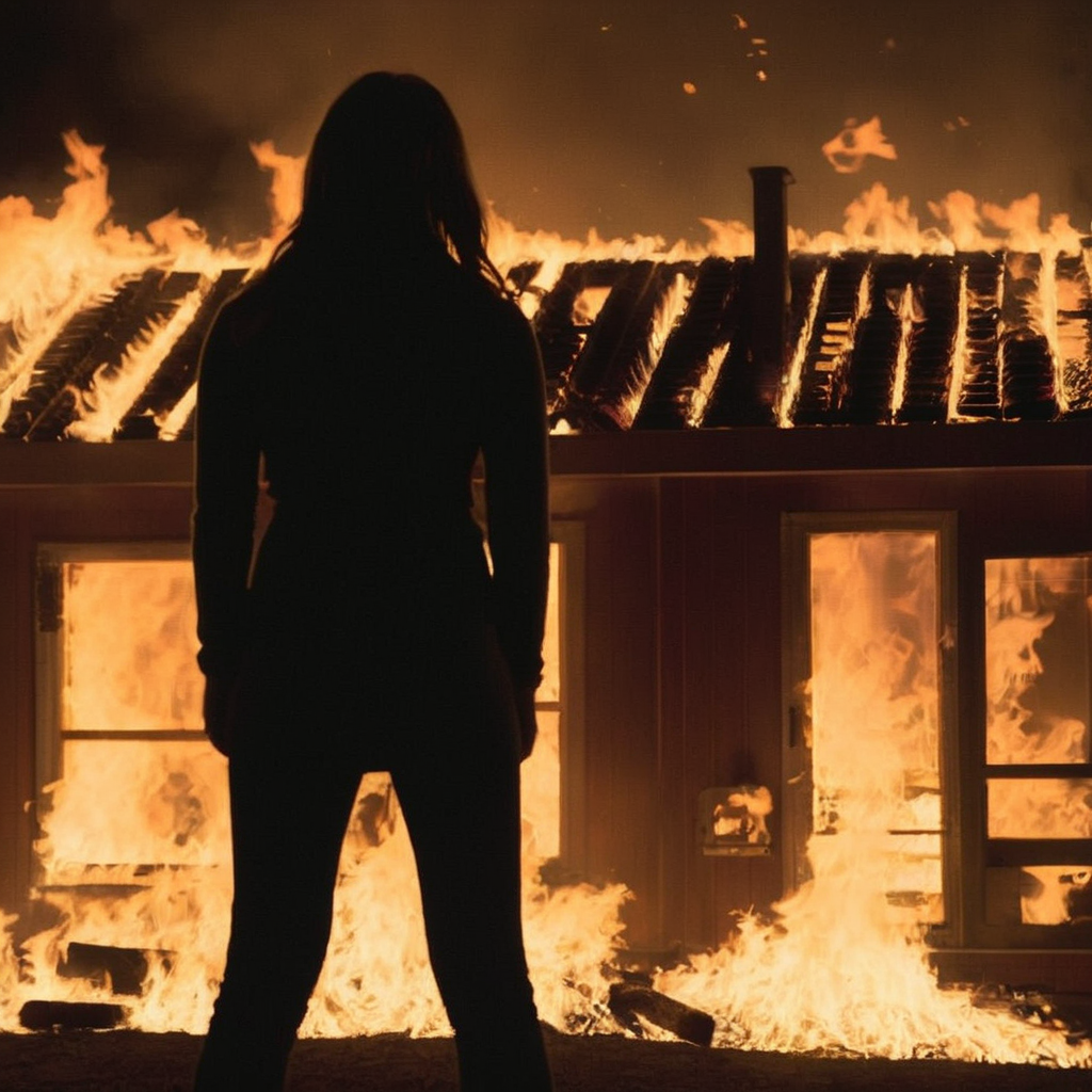 cinematic film still of  <lora:Kodak Motion Picture Film Style3:1> Cinematic, Grainy:1, Detailed, Sharp Image, of
An Oscar winning horror movie for Best Cinematography a silhouette girl standing in front of a fire burning building at night Kodak Motion Picture Film Style, shallow depth of field, vignette, highly detailed, high budget, bokeh, cinemascope, moody, epic, gorgeous, film grain, grainy