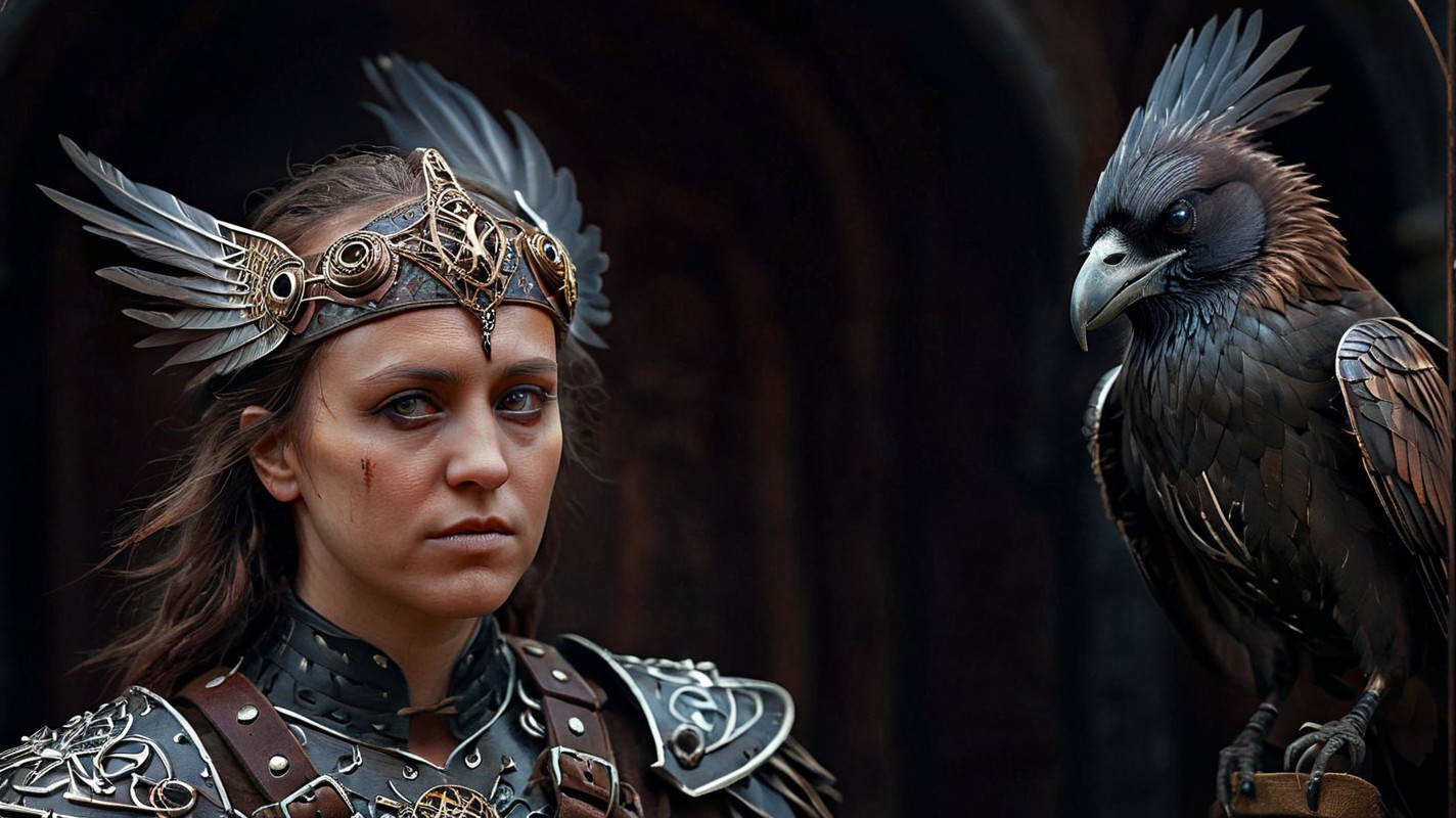 <lora:CulturePunkAI_2:0.6>(CeltPunkAI), male, solo, lineart, Painstaking Attention To Details BREAK portrait, solo, half shot, looking down, detailed background, detailed face, (renaissance theme:1.1), glowing eyes, raven-warrior, harbinger of the raven-queen, dark feathers, wearing tattered leather armor, dark ornate amulet, mournful, dark folded feathered wings, standing, feather themed symbolism, black sails in background, dusk, dark shadows, eerie atmosphere BREAK <lora:EnvyDynamicPoseXL01:1> <lora:SDXL_Dices_Mega_Detail_v1:1.0>