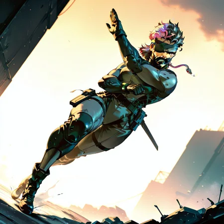 snake_hair, Score_9, score_8_up, score_7_up, 8k, masterpiece, uhd,8k textures,illustriousanime, ultradetailed, award-winning work, absurdres, very aesthetic quality,full body, dynamic pose, dynamic angles, combat, dutch angle, gunshot, enemies:1.2, snake's fighting enemies:1.2,
Solid snake, beard, eyepatch, snake_hair, worm on a string hair, fluffy, multicolored hair, snake,yoji_shinkawa,anime, cyberpunk