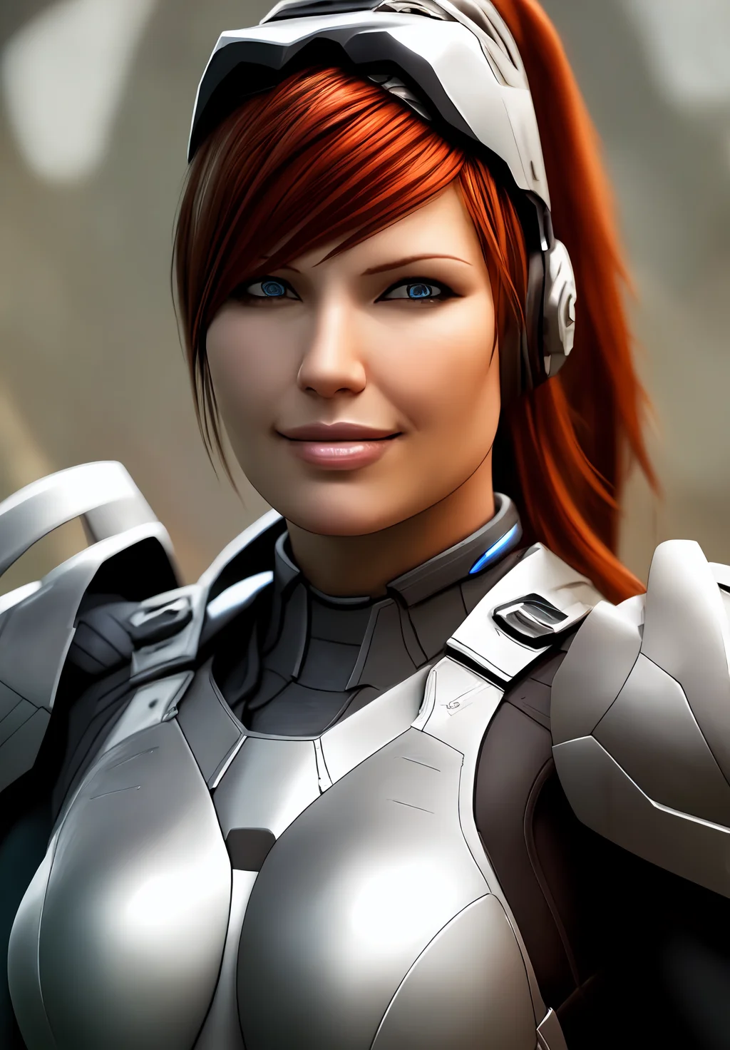 <lora:Sarah_Kerriganv2:0.8>, Sarah_Kerrigan, 1girl, solo, smirk, realistic, headgear, armor,