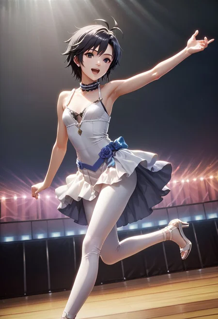 score_9,score_8_up,score_7_up,score_6_up,source_anime, <lora:Worldly_XL:1> (rock concert:1.6),
1girl, solo, full figure, dynamic pose, singing, dancing, <lora:KikuchiMakoto_pony_v1:0.9> kikuchi makoto, kkcmkt, short hair, black hair, antenna hair, hair between eyes, black eyes, flat chest, small breasts, (idol clothes, long legs:1.2), delicate strappy heels,
hands, <lora:detailed_hands:1.05>
<lora:HandFineTuning_XL:0.55>
<lora:loraeyesxl:0.65>
zPDXL, zPDXL-neg