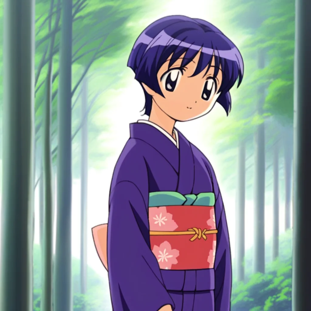 score_9, solo, sakurabi_aoi, short_hair, purple hair, kimono, obi, outdoors, cute, trees, natural lighting