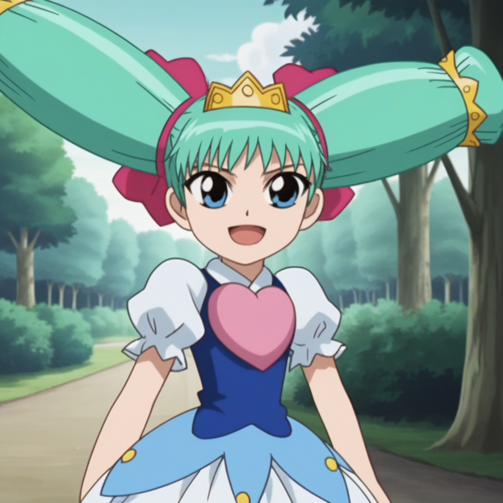 score_8_up, BREAK, Penny, 1girl, solo, green hair, blue eyes, twintails, dress, puffy sleeves, upper body, <lora:Penny_ZatchBell_PXL_Leaf1:0.8>, outdoors, forest, anime screencap,