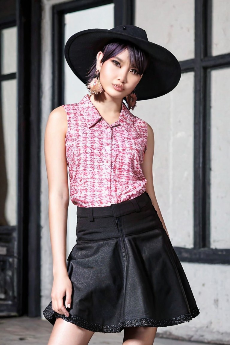 (((dating-pov))), irresistible-1girl, wolf-cut-hair-style, (((casual))), v1cm1n1,  skirt, thighhighs, hat, boots, jewelry, outdoor-dinner, photo background, Ultra-HD-photo-same-realistic-quality-details