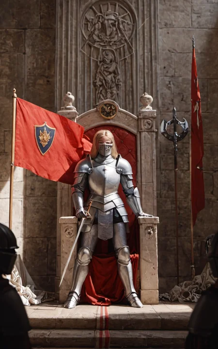 score_9,score_8_up,score_7_up,1girl,knight,shield,metal armor,long blond hair,ornate,towershield,throne room,broadsword,flags,masterpiece,detailed,<lora:Creat0r_MagicDetailzV1:0.95>,