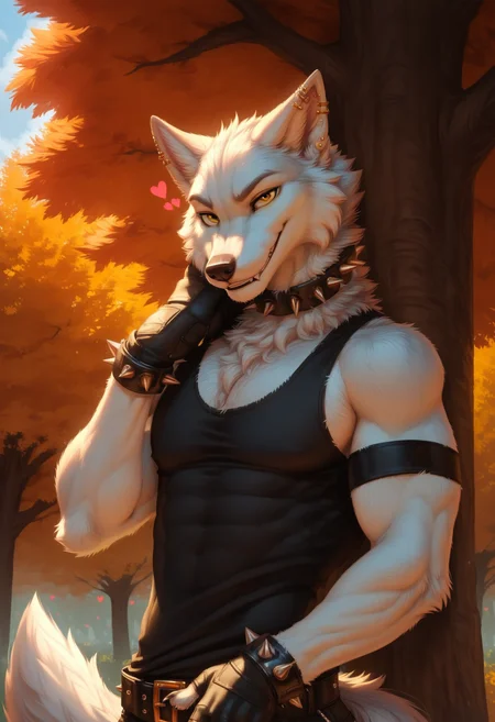 score_9, score_8_up, score_7_up, score_6_up, 1anthro, 1human, male, , furry, detailed fur, anthro, eyes, , perfect face, detailed eyes, perfect eyes, sexy, sexy boy, beautiful eyes, perfect cute face, petite body, face focus, low angle, close up, looking at viewer, face focus, outdoors, detailed lighting, detailed background,
smug expression, floating hearts, eye focus, smug, pleased, mischievous, smirk, seductive pose, outdoors, park, leaning against tree, , flirty, flirting with viewer, posing, seductive pose, posing for viewer, seductive, upper body, portrait, smiling, loving
bedroom eyes, detailed eyes, perfect eyes, beautiful eyes, , detailed fur, tail, yellow eyes, realistic fur, , solo, 1 boy, young, (((handsome, detailed face and eyes))), wolf, white wolf, solo, white detailed fluffy fur , realistic yellow eyes, neck fluff, yellow eyes, extremely detailed eyes, wolf, bara, muscular, toned , Haruki, anthro wolf, Haruki_Koizumi, sexy, black tank top with red stripes, black armband on upper left arm, finger-less glove on hands, spiked bracelet on left wrist, black spiked collar on neck, gold piercings on left ear, jewelry, black clothing, black belt, wolf tail, bottomless, shirt, gloves, jewelry, ass focus, earrings, sleeveless, belt, gloves, collar, bracelet, chain, piercing, spikes, spiked collar, anthro wolf hands, claws, detailed anthro hands, detailed fluffy fur, white fur, red pattern on top, <lora:Haruki_Koizumi_-_Tennis_Ace:0.6>
tail, uncensored,
<lora:princess_xl_v1:1> <lora:Expressive_H:0.8> <lora:g0th1cPXL:0.45> <lora:incase-ilff-v3-4:0.3>, canine mouth, sharp teeth,
<lora:CleanDetailed_Eyes:0.25> <lora:Better_caninefeline_mouth:0.2>