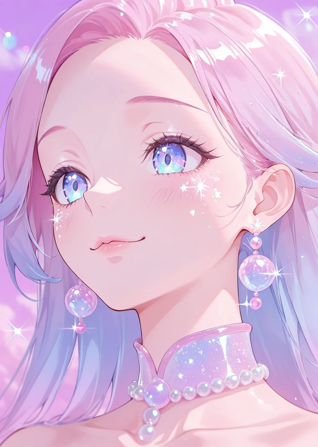 masterpiece, best quality, amazing quality, very aesthetic, absurdres, newest, (scenery, volumetric lighting),
1girl, solo, close-up portrait, pastel pink and lavender gradient hair, luminous galaxy eyes, porcelain skin with a dewy glow, celestial freckles sparkling across her cheeks, delicate pearl earrings, soft smile, dreamy expression, background of blurred pastel clouds and floating sparkles
, <lora:Ethereal_Aesthetic_illustrious:1>,