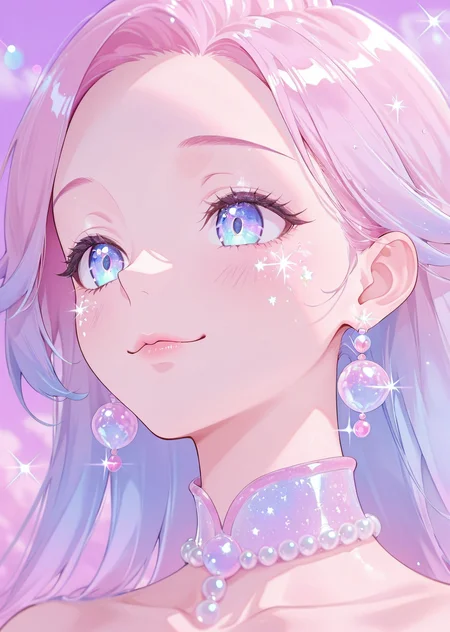masterpiece, best quality, amazing quality, very aesthetic, absurdres, newest, (scenery, volumetric lighting),
1girl, solo, close-up portrait, pastel pink and lavender gradient hair, luminous galaxy eyes, porcelain skin with a dewy glow, celestial freckles sparkling across her cheeks, delicate pearl earrings, soft smile, dreamy expression, background of blurred pastel clouds and floating sparkles
, <lora:Ethereal_Aesthetic_illustrious:1>,