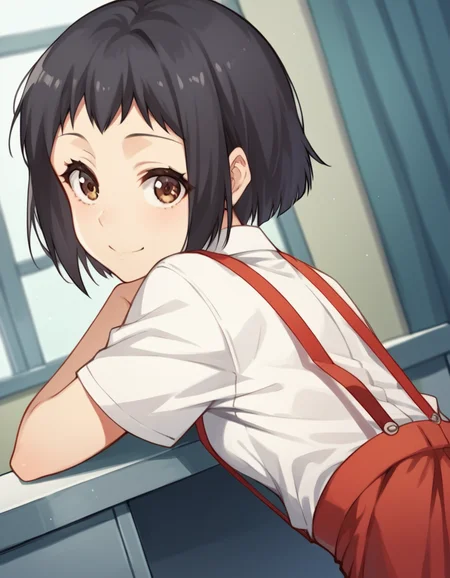 score_9, score_8_up, score_7_up, source_anime, <lora:hanako-hasegawa-ova-ponyxl-lora-nochekaiser:1>, hanako hasegawa, short hair, black hair, brown eyes,, skirt, shirt, ribbon, school uniform, white shirt, red ribbon, suspenders,, indoors, bent over, smile, looking at viewer, solo,, cowboy shot, dutch angle