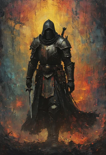 Black templar knight, for honour, victorious, Black on both sides, <lora:Lost_In_Dreams:0.6>, <lora:RMSDXL_Creative:0.8>, Volumetric lighting, <lora:Dreamyvibes artstyle SDXL - Trigger with dreamyvibes artstyle:0.7> Dreamyvibes Artstyle