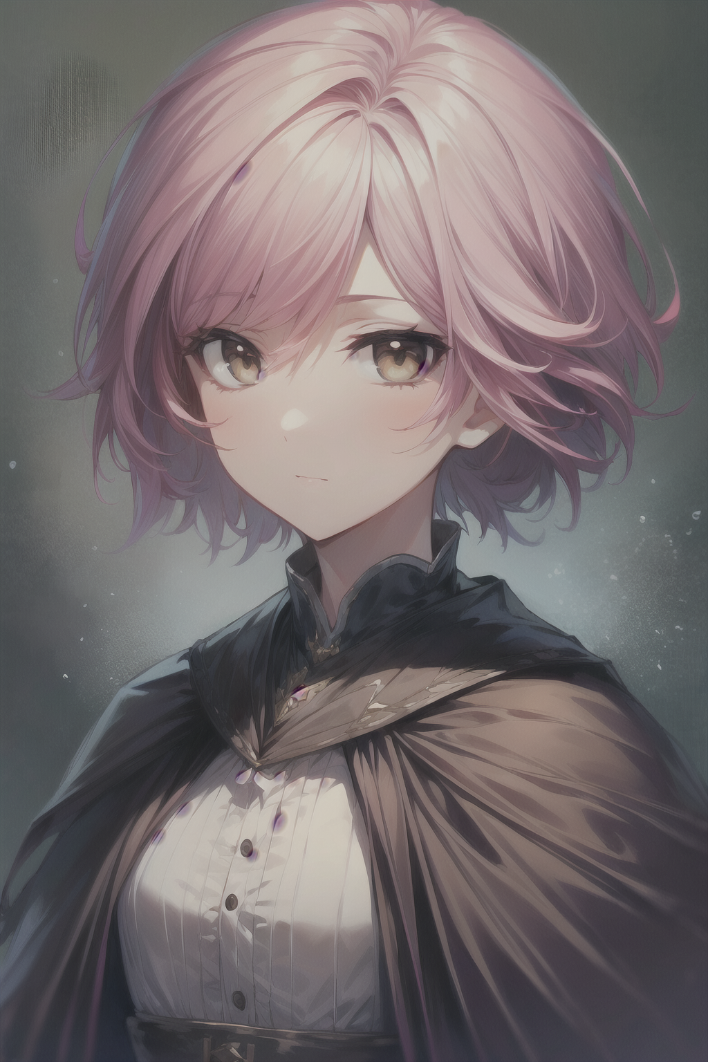 <lora:WitchHunter:1>, best quality, masterpiece, <lora:more_details:0.7>, 1girl, solo, pink hair, short hair, brown eyes