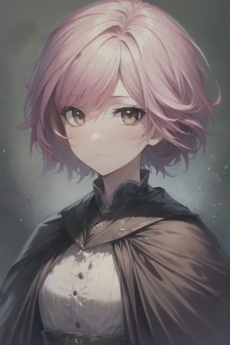 <lora:WitchHunter:1>, best quality, masterpiece, <lora:more_details:0.7>, 1girl, solo, pink hair, short hair, brown eyes