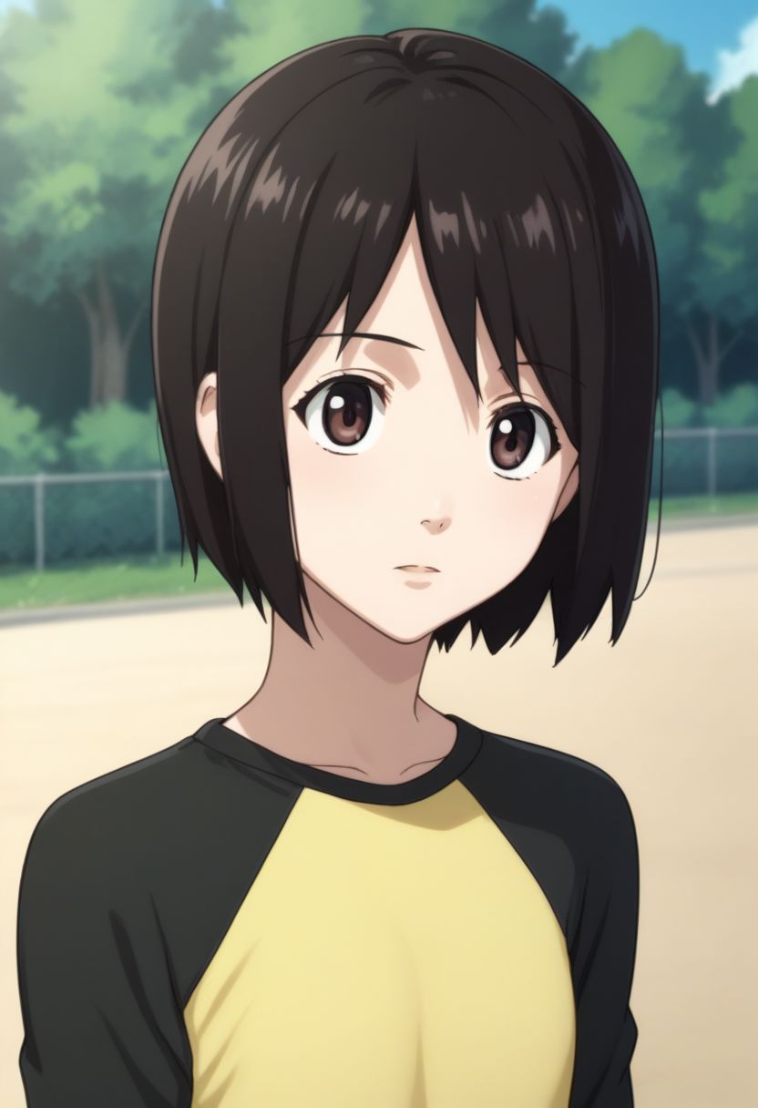 score_9, score_8_up, source_anime, highly detailed, 1girl, solo
misaki, 1girl, solo, brown eyes, short hair, black hair, hirt, upper body, raglan sleeves, skirt,
outdoor,
