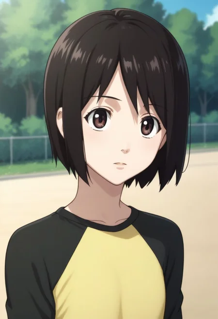 score_9, score_8_up, source_anime, highly detailed, 1girl, solo
misaki, 1girl, solo, brown eyes, short hair, black hair, hirt, upper body, raglan sleeves, skirt,
outdoor,