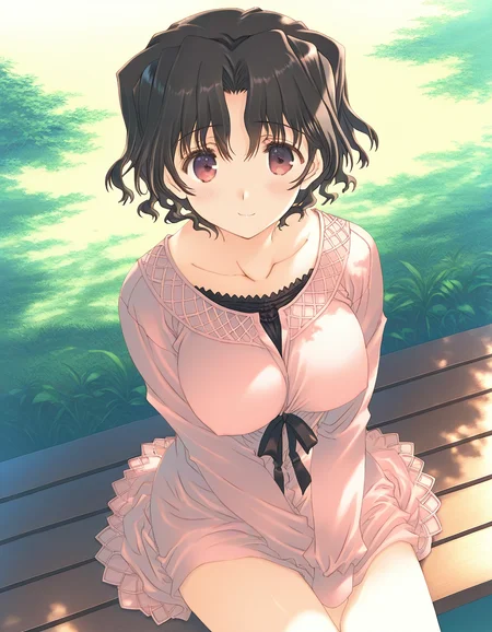 general,highres, ultra-detailed,very aesthetic,best quality ,best hands, BREAK <lora:Yuzuhara_Haruka_IS:1>Yuzuhara_Haruka, 1girl,solo, short hair, black hair, brown eyes, wavy hair, large breasts, mitsumi misato style,
solo, brown hair, looking at viewer, smile, collarbone, red eyes, bangs, blush, outdoors, purple eyes, light smile, sitting,