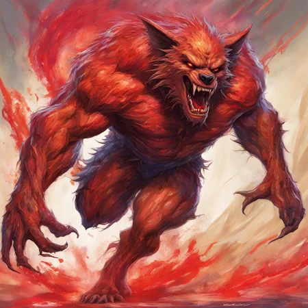 werewolf, shapeshifter, transforming, metamorphosis, dynamic pose, colorful, vivid colors, detailed, best quality, masterpiece, humanoid, evil, concept art, epic, furious, red eyes