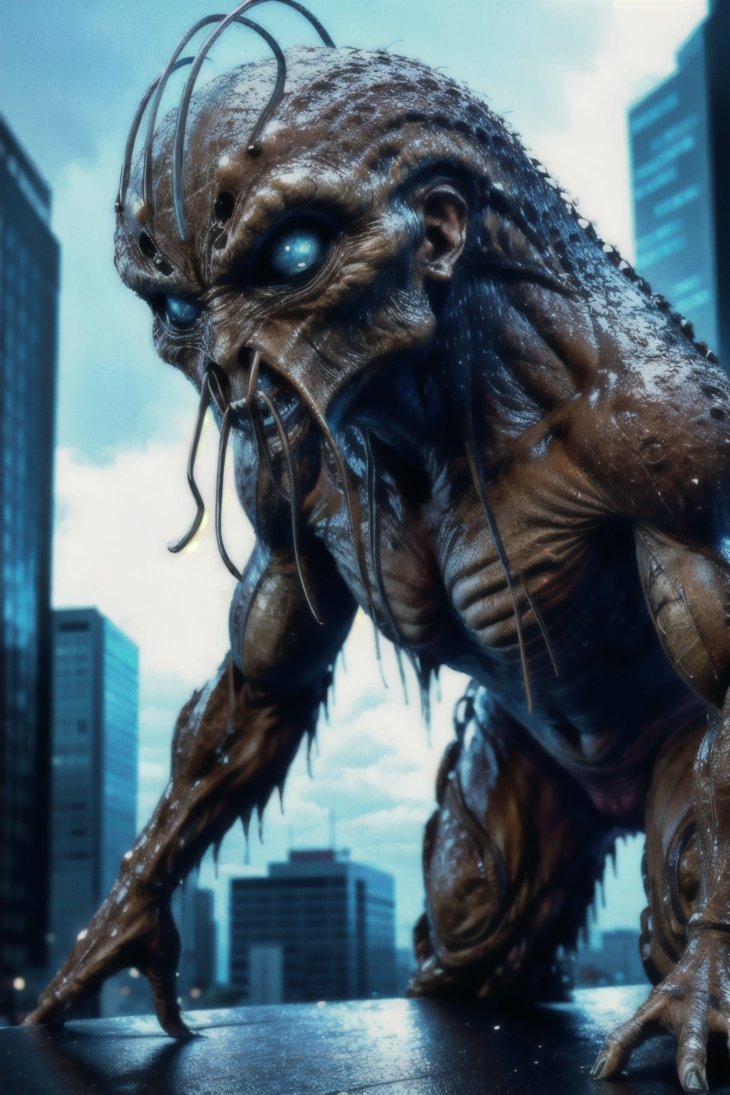 woman,  solo, 1boy, eldritch_abomination, kaijuu, size_difference, antennae, <lora:EdobMonsterFemale2_v2.0:0.8>