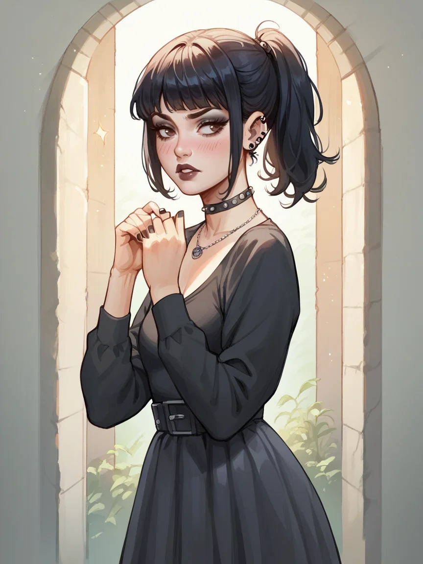 source_anime, score_9, score_8_up, score_7_up, score_6_up, score_5_up, <lora:t0sh14XLP:1> t0sh14, blush, 1girl, goth,