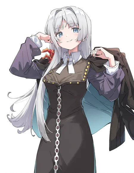 1girl,solo,looking at viewer,simple background,(white background:1.3),dikke,cowboy shot,smile,<lora:dikke-000012:1>,, masterpiece, best quality, very aesthetic, absurdres,newest, incredibly absurdres,, (Ixy:0.6)),(hiten \(hitenkei\):0.7),