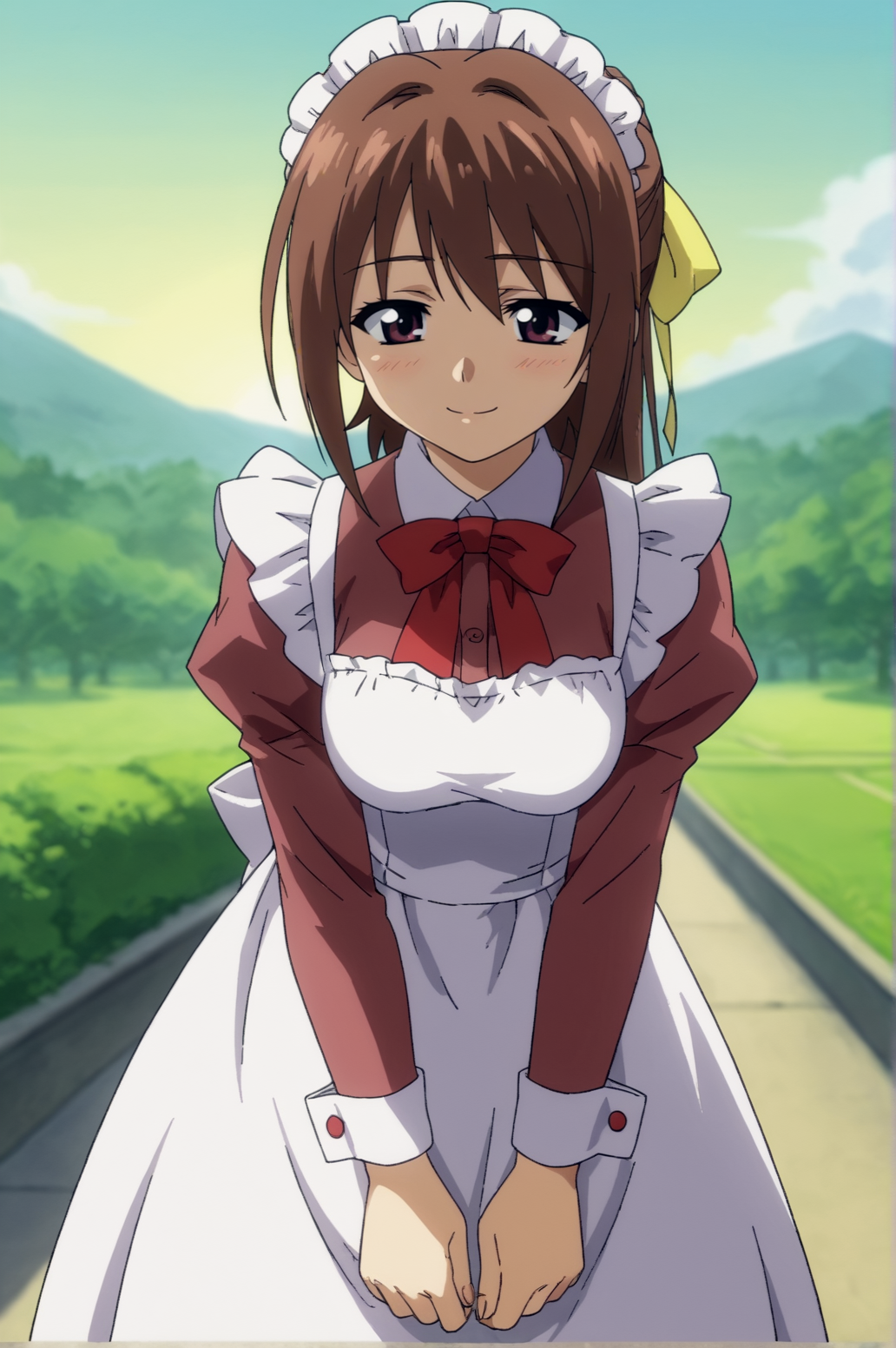 score_9, score_8_up, score_7_up,anime_source, source_anime, best background, detailed background, anime screencap,  sohara mitsuki, 1girl, solo, naughty face, sexy body, seductive body, seductive smile, maid outfit, long skirt, outdoors, sun,  <lora:Sohara_Mitsuki:0.8>