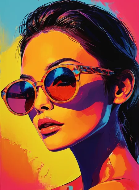 impactful color paint of beautiful woman, sunglasses, highly detailed, vibrant colors , sharp, professional, clear, high contrast, high saturated, , vivid deep blacks, crystal clear <lora:Bold_Pop:0.8>