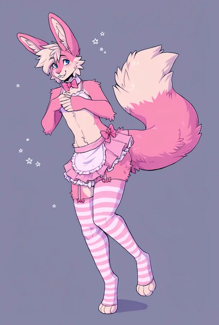 femboy, pink bunny, source_furry, score_9, stockings <lora:femboyfurry-000003:0.9>