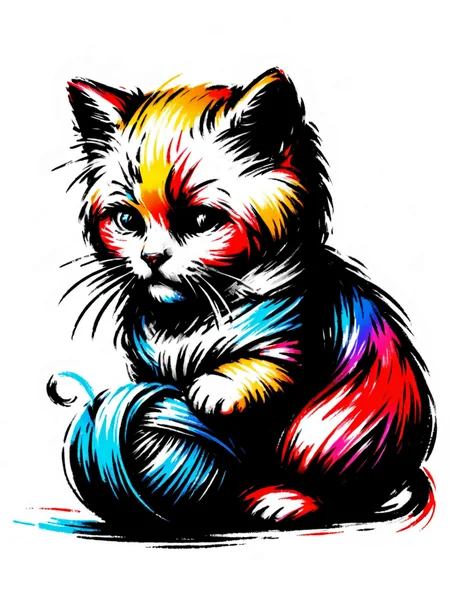 kitten playing with yarn, colorful mad-nksktch <lora:Ink_Sketch_SDXL:0.9>, (masterpiece:1.2), best quality