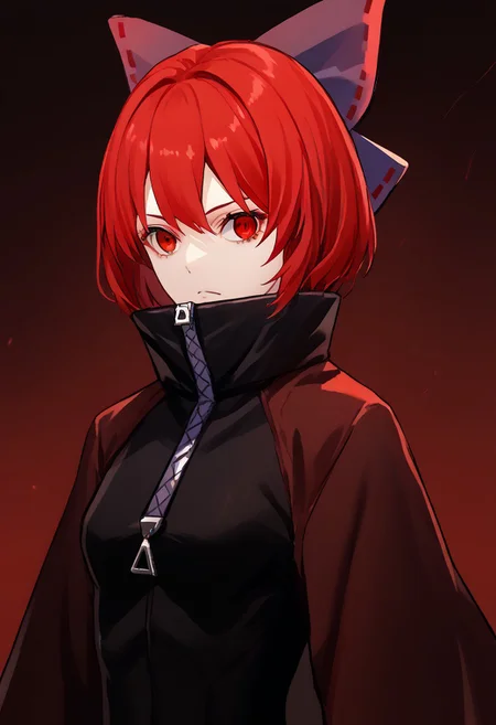 score_9, score_8_up, score_7_up, score_6_up, score_5_up, score_4_up, source_anime, solo, 1girl,
sekibanki, rocknbeat, red hair, red eyes, hair bow, bodysuit, black gloves, two-tone cape, long sleeves,
masterpiece, best quality, very aesthetic, absurdres,