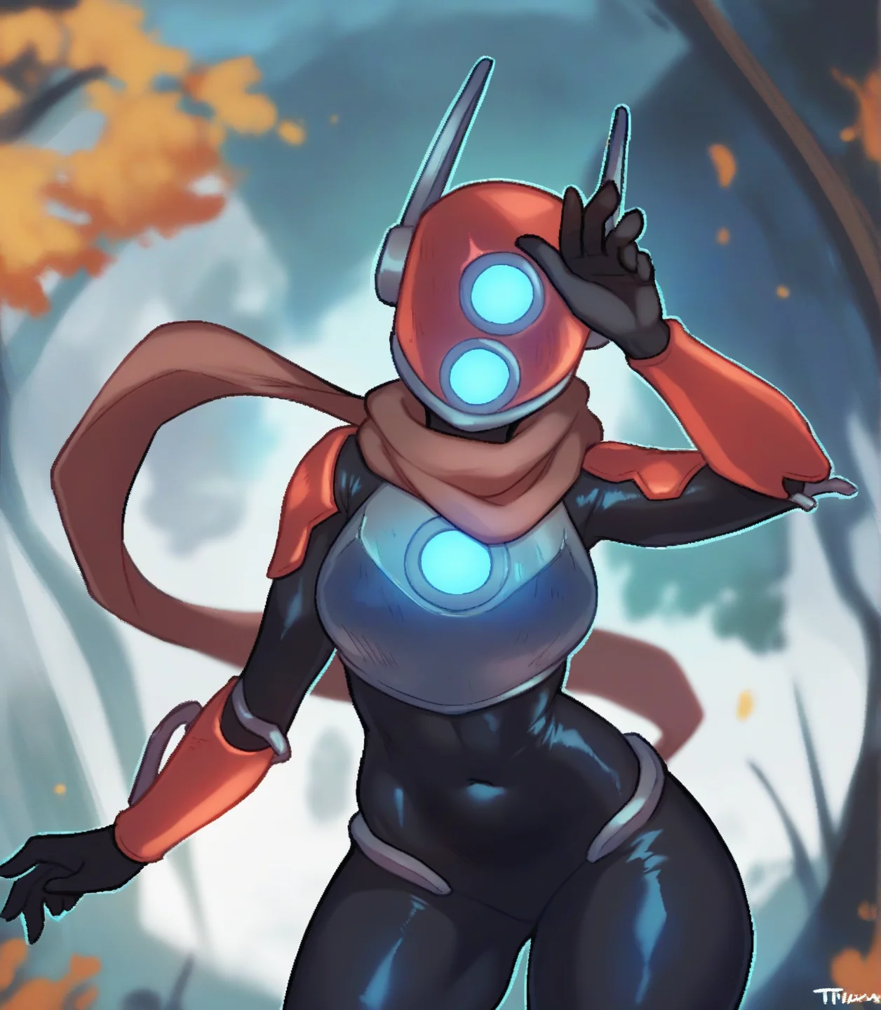 score_9, score_8_up, score_7_up, score_6_up, by ujs, by trz, by zzg, by jtv, huntress, huntress \(risk of rain\), humanoid, mammal, robot, robot humanoid, female, solo, standing, breasts, helmet, bodysuit, scarf, armor, gloves, thick thighs, breastplate, standing, looking at viewer, unusual eyes, helmet, three-quarter portrait, upper body, antennae, glowing, front view, from front
<lora:huntress_pdxl_:0.7>