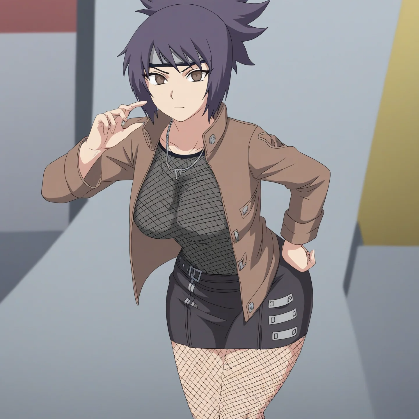 <lora:Anko1:0.7>, ank0, woman, brown jacket, fishnet, fully clothed, looking at viewer