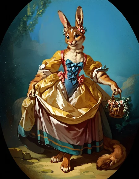 score_9, score_8_up, score_7_up, score_6_up, score_5_up, score_4_up,  a cute bunny, fb0ucher, source_furry, bunny ears, paws, solom long dress