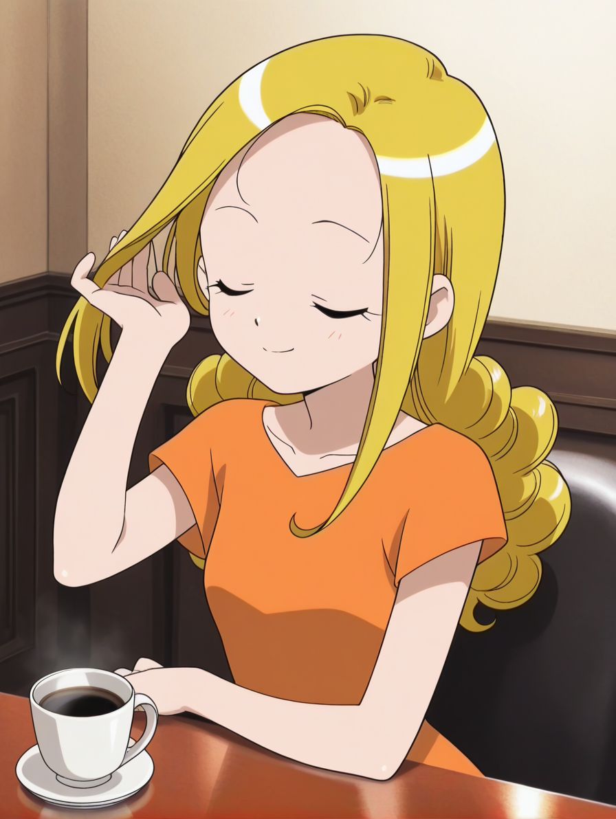 1girl,shiny skin ,<lora:tamaki_ill_v2:0.85> ojatamakir, long hair, blonde hair, closed eyes, orange dress, short sleeves,BREAK
luxury room,table,coffee,drinking,hair flip,smile,BREAK
Explicit,masterpiece,best quality,amazing quality