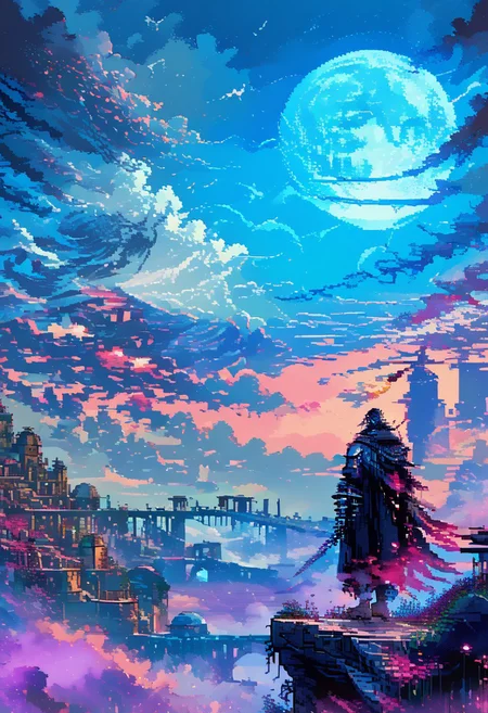 d3p1x3l, pixel art, ArsMJStylePony, manyP, score_9, score_8_up, score_7_up, score_6_up, BREAK 2d game art, adventurer, blue dragon in the sky, from side, profile, sky, clouds, blue moon, midnight, overgrown, ruined ancient city, ruins skyline, smoke, blue theme, <lora:d3p1x3lXLP_detailed_pixel_art.safetensors:0.8:0.8> <lora:ArsMJStylePony_-_Pixel_Art-000004.safetensors:0.8:0.8> <lora:styles\Pixel_Fusion_LORA.safetensors:0.64:0.64> <lora:add-detail-xl.safetensors:1:1>