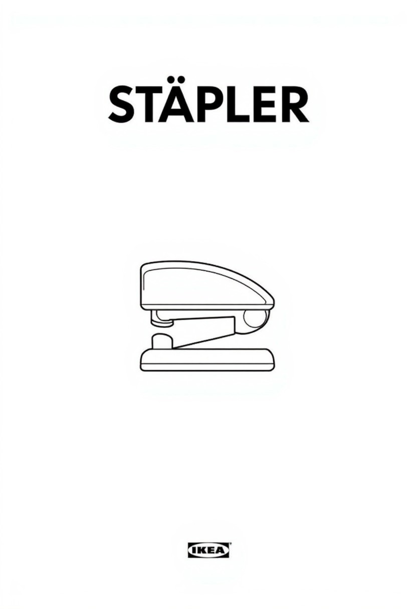 the IKEA logo and "STAPLER" in bold, uppercase letters at the top the "A" and "E" have umlauts. This image is a black-and-white line drawing, styled as a product listing for IKEA, featuring a stapler. The main subject of the image is a simple, rectangular outline of an stapler, drawn in a clean, minimalist style. The background is plain white, with the IKEA logo and "STAPLER" in bold, uppercase letters at the top.